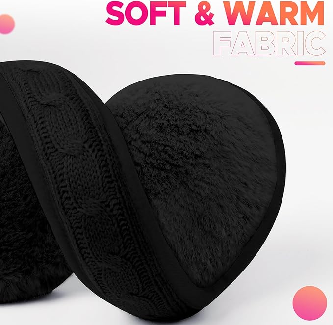 Venswell Knit Ear Muffs for Winter Women Men Soft Earmuffs Cold Weather Fleece Ear Warmers Cover Foldable & Adjustable