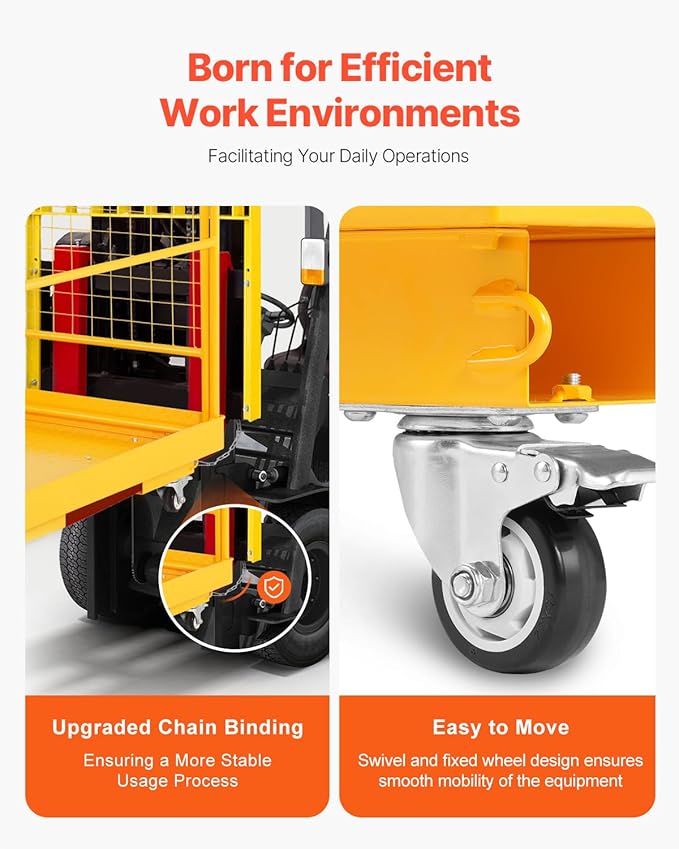 VEVOR Forklift Safety Cage, 36 x 36 Inches Foldable Forklift Work Platform of 1200 lbs Load Capacity with Lockable Swivel Wheels, Drain Hole & Device Chain, Holds 1 to 2 Adults, Ideal for Aerial Work