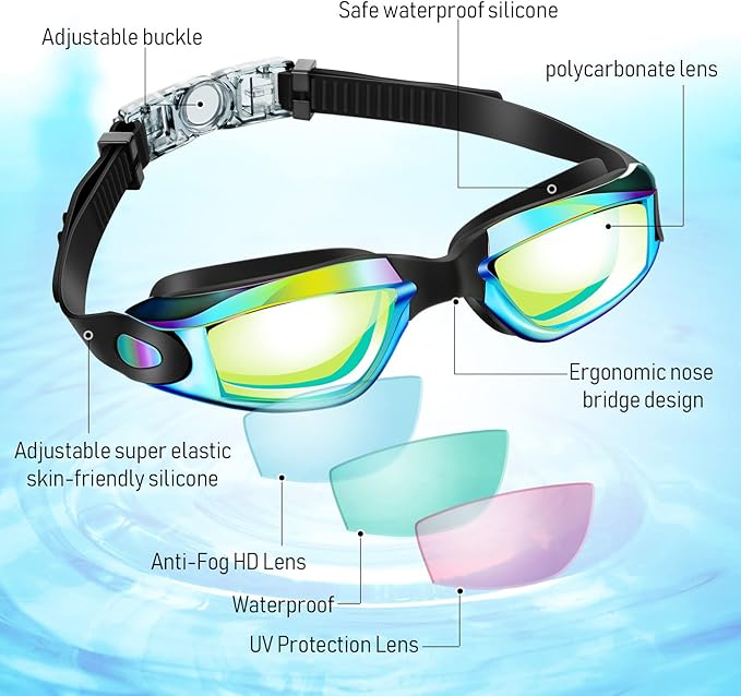 Flutesan 6 Pack Swimming Goggles Adult Kids Anti Fog Pool Goggles with Ear Plugs Nose Clip No Leaking Full Protection