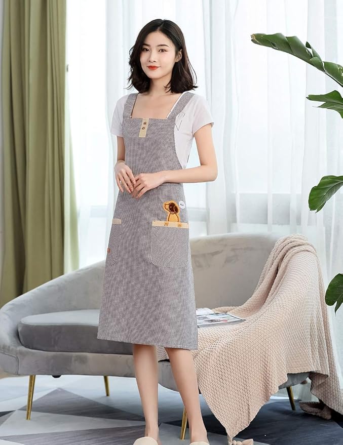 NEWGEM Adult Smock Apron for Work with Waist Ties for Cooking Baking Painting Gardening