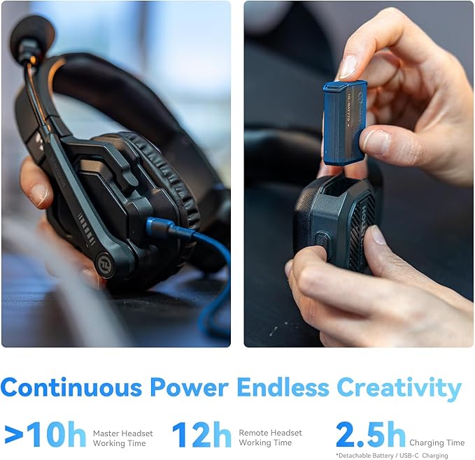 Hollyland Solidcom SE Wireless Remote Headset ENC Full Duplex 1100ft Team Communication Headsets with PTT Mute Single Ear Headset for TV Film Production (2.4GHz Version)