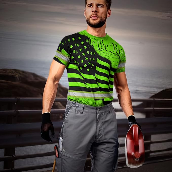 Maddly High Visibility US Flag Collection Safety Workwear Custom Name for Workers, Runners, Truckers, Patriotic