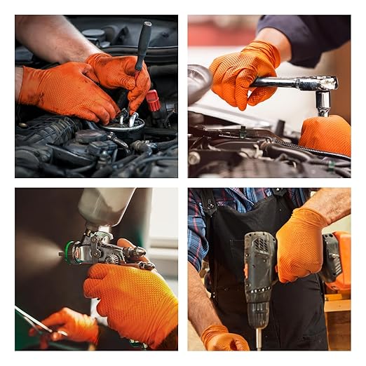 10mil Disposable-Nitrile Chemical-Resistant Rubber-Gloves for Men - Mechanics Gloves Heavy Duty, Latex Free, Automotive (Orange 200 Counts, X-Large)