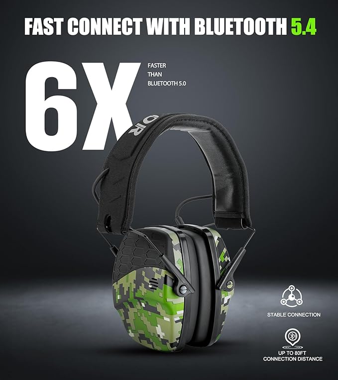 Upgrade Bluetooth 5.4 Shooting Ear Protection with Sound Amplify Electronic Digital Safety Ear Muffs Slim Hearing Protector for Shooting Hunting Gun Range - Digital Camo