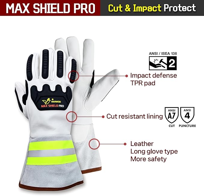 HANWOO Max Shield Pro Chainsaw Gloves, MIG/TIG, Level 7 Cut Resistant, Level 4 Puncture Resistant, Level 2 Impact Protect