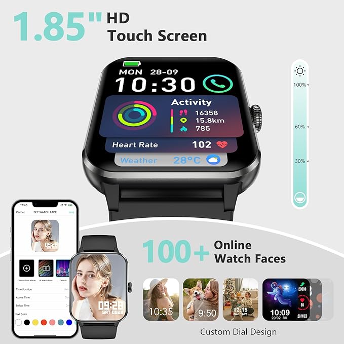 Blackview 2025 Smart Watch (Answer/Make Calls), Fitness Watch for Men and Women with Heart Rate/SpO2/Sleep Monitor/2 Straps, 100+ Sports Modes, IP68 Waterproof Activity Tracker for Android/iPhone