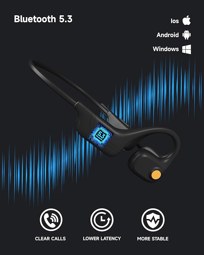 LOBKIN Open Ear Headphones with Mic, Bluetooth Headset with Noise Cancelling Microphone and Multipoint Connect, Wireless Bluetooth 5.3 Headset for Work Call Meeting Driving(Black)