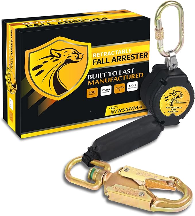 TRSMIMA Fall Protection Retractable Lanyard - 6FT Construction Self-Retracting Lanyard Fall Arrest Safety Roofing Heavy Duty Leading Positioning ANSI OSHA Class B