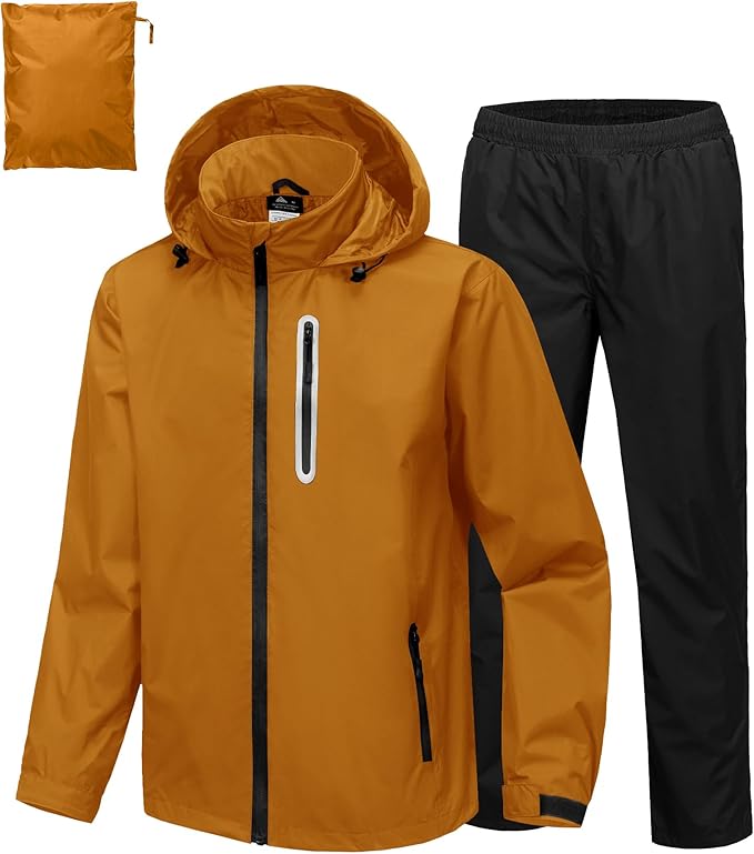 SWISSWELL Men's Waterproof Golf Rain Suit Rain Gear Jacket and Pant Outdoor Lightweight Hooded Raincoat