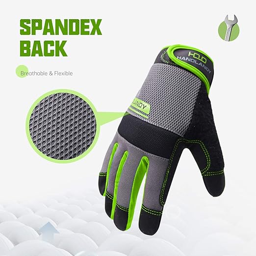 HANDLANDY Work Gloves Mens & Women, Utility Safety Mechanic Working Gloves Touch Screen, Flexible Breathable Yard Work Gloves (Medium, Green)