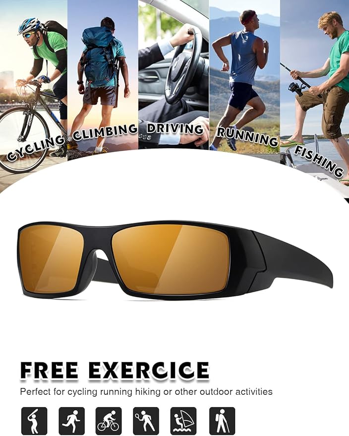 Polarized Sunglasses Men Womens Trendy Retro Sports Rectangular Wrap Around Vintage Shot Shield