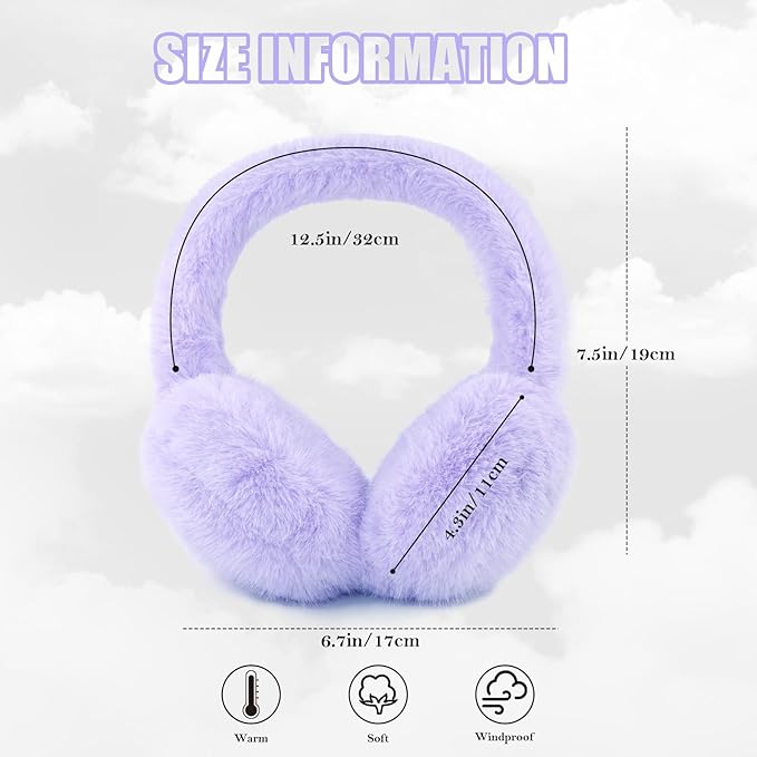 Winter Ear Muffs for Women Girls Faux Fur Cute White Earmuffs Fluffy Ear Warmers Foldable Ear Covers Outdoor