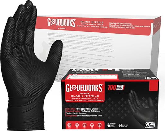 GLOVEWORKS HD Black Nitrile Gloves - 6 mil Disposable, Latex Free Mechanics Gloves
