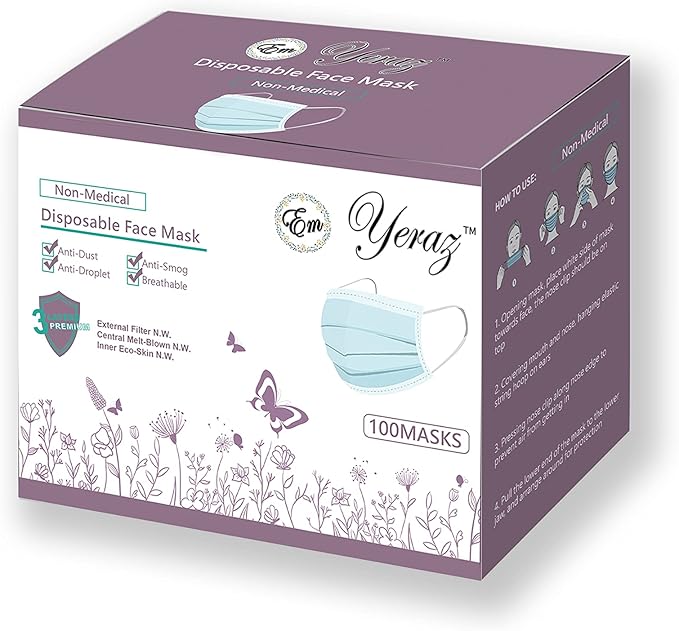 100 PCS 3 Ply Blue Disposable Face Mask Filter Protection Face Masks.