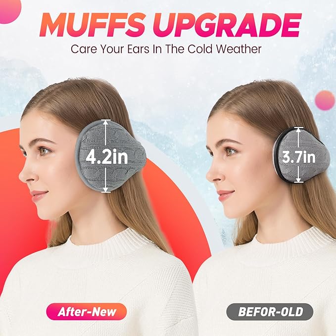 Venswell Knit Ear Muffs for Winter Women Men Soft Earmuffs Cold Weather Fleece Ear Warmers Cover Foldable & Adjustable
