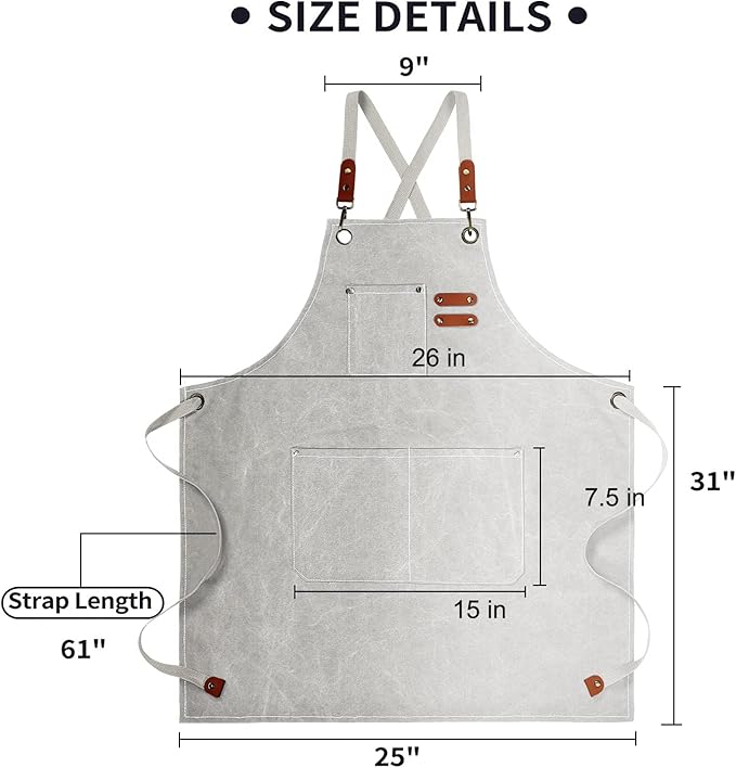 White Chef Aprons for Men Women with Large Pockets,Cotton Canvas Cross Back Apron,Kitchen Cooking Baking Bib Heavy Duty Adjustable Work Apron