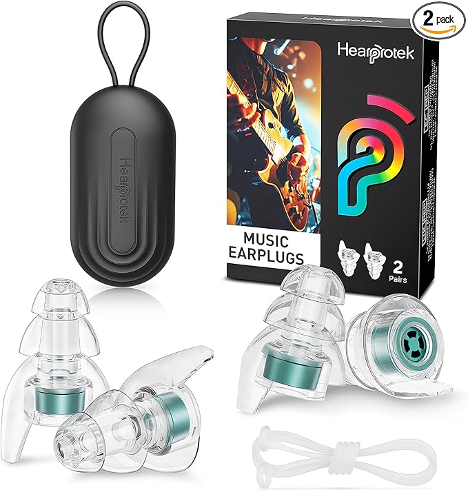 Hearprotek Concert Ear Plugs, 2 Pairs Reusable High Fidelity Musician Ear Plugs, 23db Noise Reduction, Green Silicone Earplugs for Concerts, Festivals, DJs, Nightclubs, Drumming, Parties