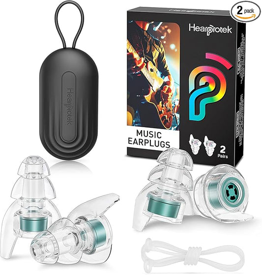 Hearprotek Concert Ear Plugs, 2 Pairs Reusable High Fidelity Musician Ear Plugs, 23db Noise Reduction, Green Silicone Earplugs for Concerts, Festivals, DJs, Nightclubs, Drumming, Parties