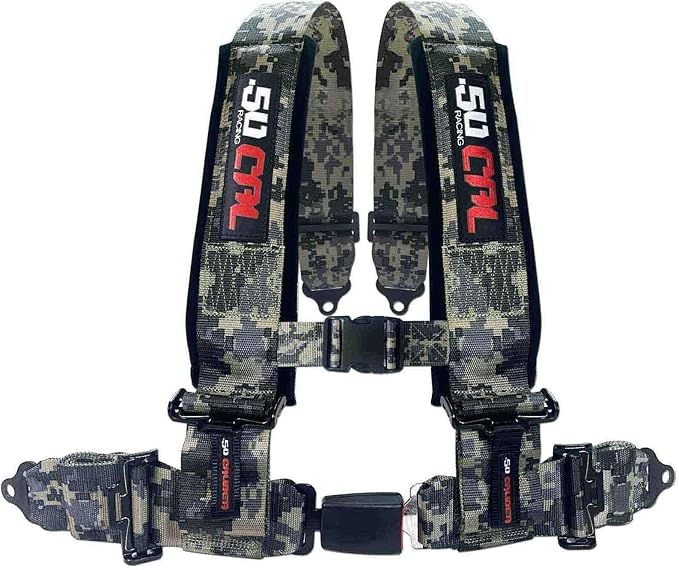 Camouflage 4 Point Harness for Bucket Seat, Push Button Release, 10 Color Options, Racing Harness, Race Car, Off Road Vehicle, UTV, RZR (1 Unit) [6039]