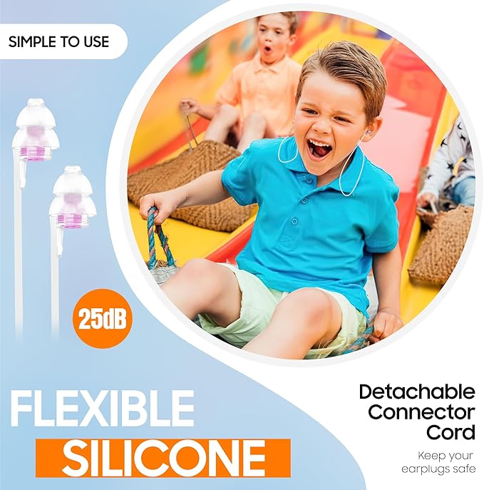 Kids Ear Plugs (6-12 yrs) 2 Pairs –Pressure Relief & Prevent Ear Pain for Children Adults with Small Ear-canals, Reusable Noise Sensitivity Earbuds for Playtime, School, Home – 25dB Noise Reduction