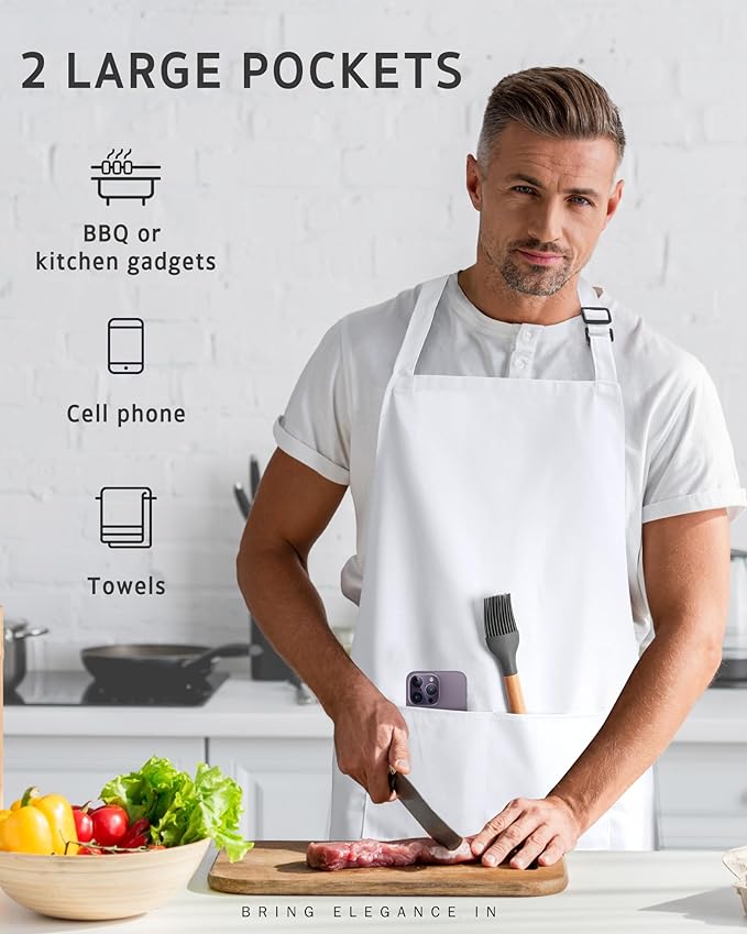 Syntus Chef Apron for Men Women Kitchen Cooking Apron with Pockets, Adjustable Bib Aprons Stain Resistant, 1 Pack