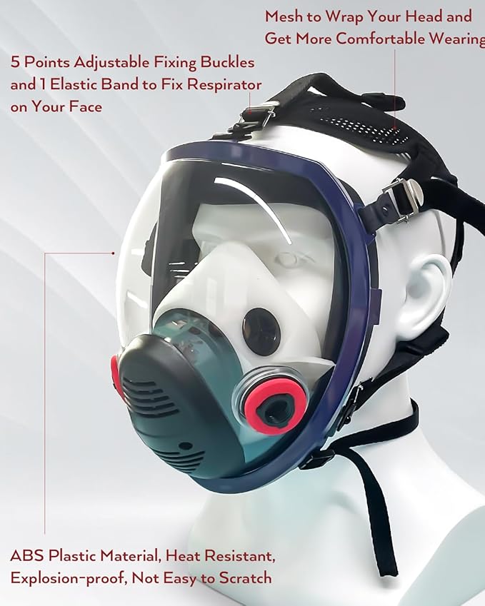 INCLY Full Face Respirator Mask, Safe Gas Masks Cover with Asbestos & Filter Reusable for Against Smoke, Dust, Chemical, Paint, Sanding, Welding, Vapors,Hazmat, Logging