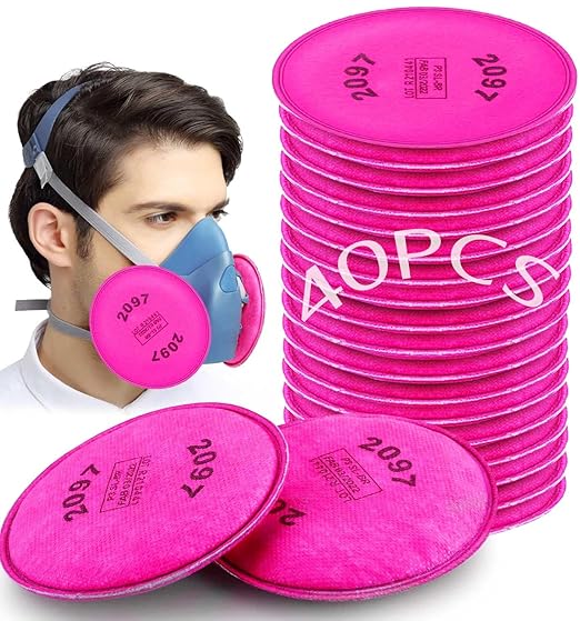 40Pcs 2097 P-100 Particulate Filter For 5000, 6000, 6500, 7000 And FF-4 Series Respirator, 2097 Filters Cotton with Activated Carbon Layer Against Organic Vapors Paint Welding Dust Woodworking Sanding