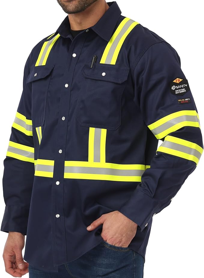 JKSafety 7oz FR Shirts for Men Women NFPA 70E 2112 ARC 2 Fire Resistant Welding Shirts FRC Long Sleeve Safety Workwear