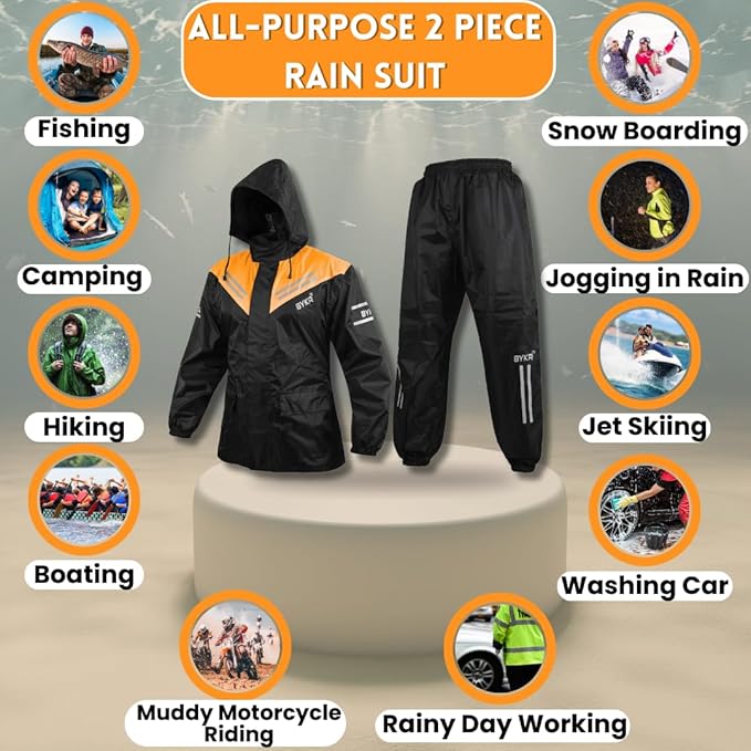 BYKR Waterproof Outdoors Motorcycle Rain Suits for Men & Women Cycling 2-Piece Breathable & Windproof Wet Weather Protection