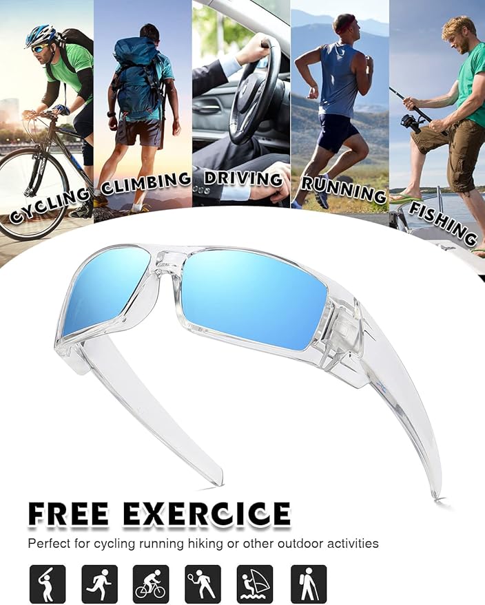 Polarized Sunglasses Men Womens Trendy Retro Sports Rectangular Wrap Around Vintage Shot Shield