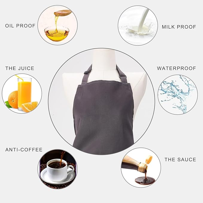 Kitchen Bib Apron for Women Men with Pockets Chef Art Aprons for Cooking Painting Pottery Ceramics