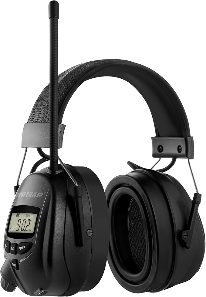 Upgraded AM FM Radio Headphones with Bluetooth 5.4,NRR 25dB Safety Ear Muffs for Noise Reduction,LCD Headset,Built-in Mic,2000mAh Rechargeable Hearing Protection for Work,Lawn Mowing,Workshop(Black)