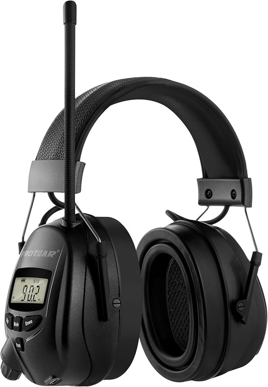 Upgraded AM FM Radio Headphones with Bluetooth 5.4,NRR 25dB Safety Ear Muffs for Noise Reduction,LCD Headset,Built-in Mic,2000mAh Rechargeable Hearing Protection for Work,Lawn Mowing,Workshop(Black)