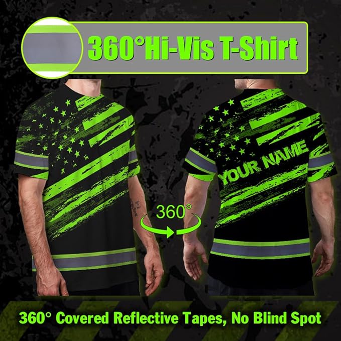 Maddly High Visibility US Flag Collection Safety Workwear Custom Name for Workers, Runners, Truckers, Patriotic