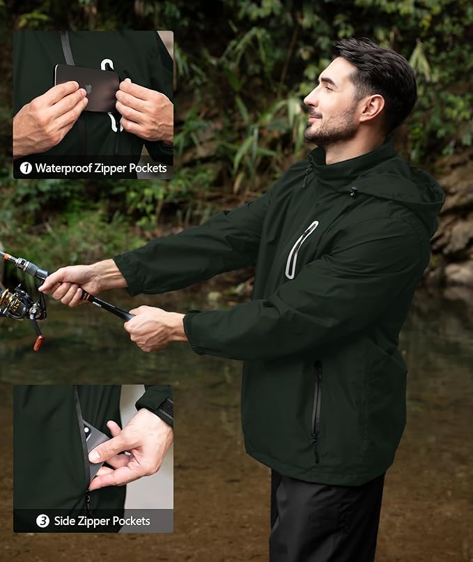 SWISSWELL Men's Waterproof Golf Rain Suit Rain Gear Jacket and Pant Outdoor Lightweight Hooded Raincoat
