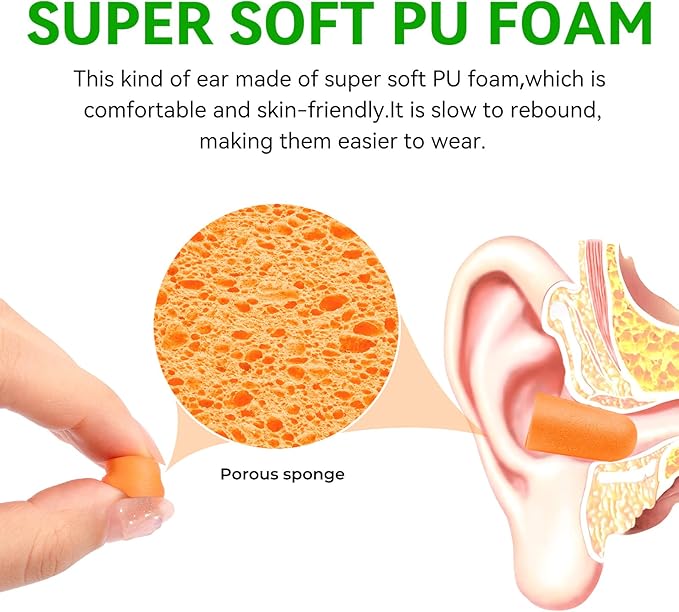 60Pairs Foam Earplugs, 38dB Noise Reduction Ear Plugs, Hearing Protection EarPlugs for Sleeping Noise Cancelling,Shooting Range, Work