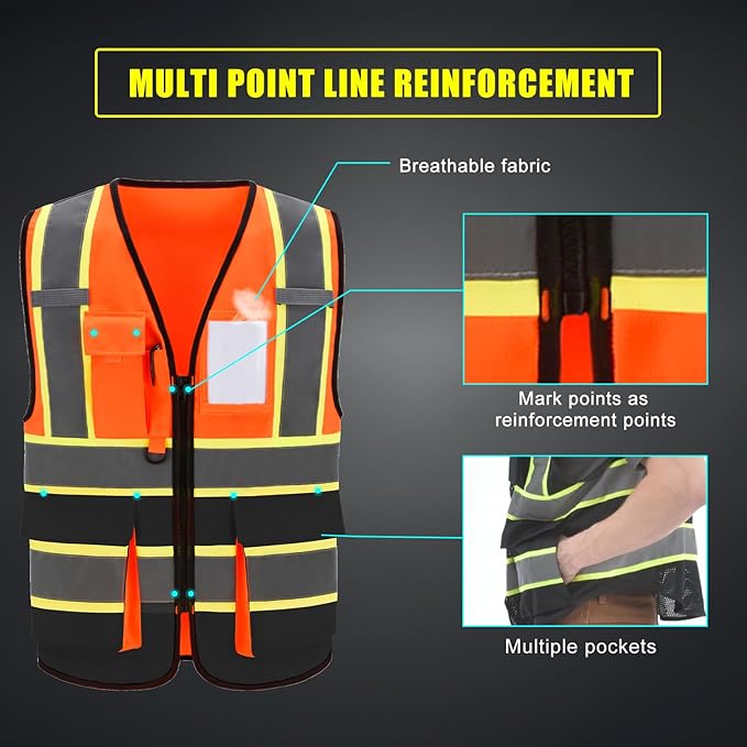 AYKRM 11 color High Vis Reflective Safety Vest for Women Men Security Pocket Zipper