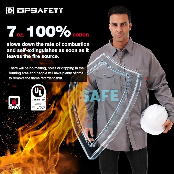 FR Shirt 7oz Fire Resistant Shirts Men's,CAT2 Welding Shirt 100% Cotton Flame Resistant Shirts Gray (3X-Large)