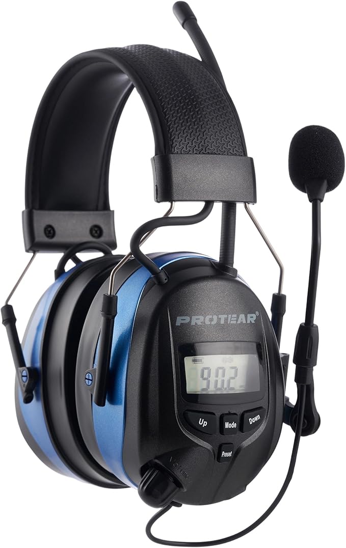 Bluetooth Radio Headphone with Gel Ear Pads,Ear Hearing Protection Earmuffs with Boom Microphones,Power by Rechargeable Battery,Digital AM/FM Radio Headphones for Mowing Lawn Work Outdoor (Blue)