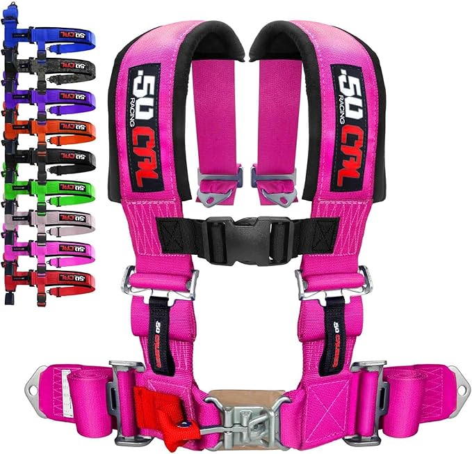 4 Point 2" Racing Harness for Bucket Seats, Quick Release Safety Belt for UTV/RZR, Adjustable Seatbelt with Mounting Hardware, Choose from 9 Colors, Secure Fit for Off-Road Vehicles, Pink, (6008A2)