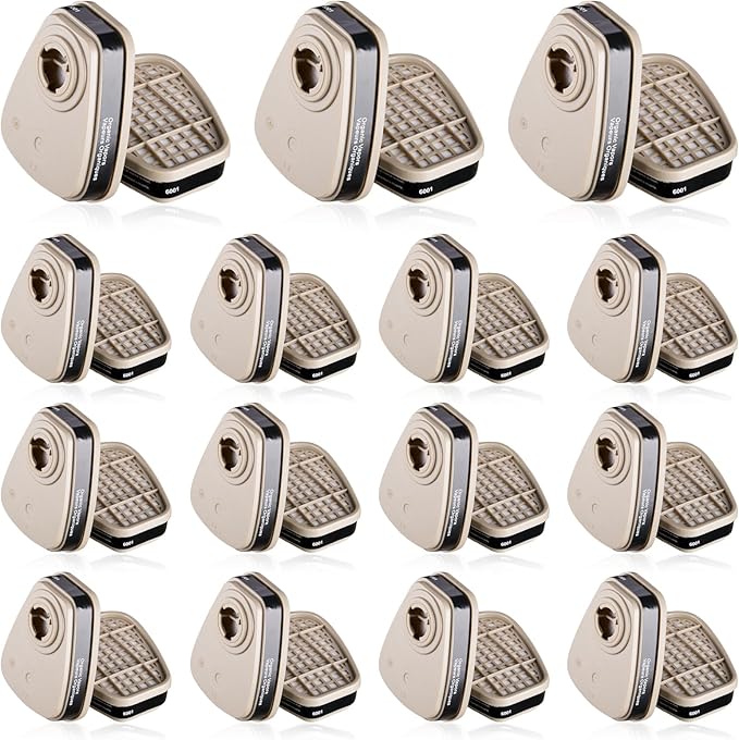 15 Pair 6001 Filter Cartridges for Respirator, Respirator Cartridges & Filters - Against Organic Vapor/Chemical/Paint, Respirator Filters Compatible with 6200, 6800, 6502, 7502, 4008 Series