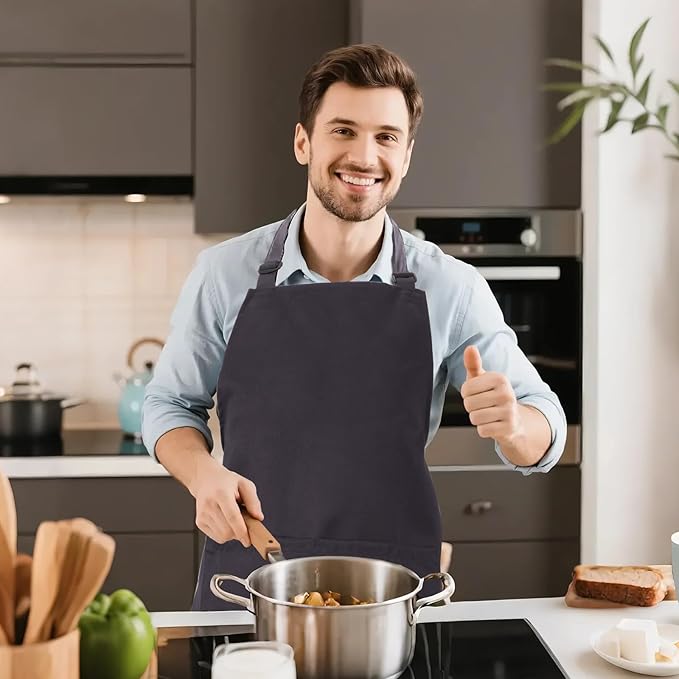 Kitchen Bib Apron for Women Men with Pockets Chef Art Aprons for Cooking Painting Pottery Ceramics