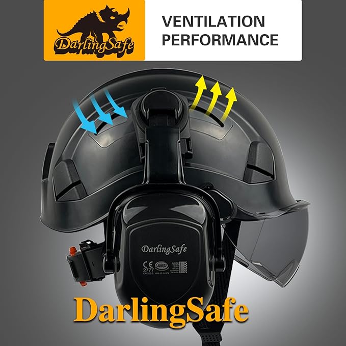 Hard Hat with Visor Ear Muffs Vented Safety Helmet with Visor Earmuffs ANSI Z89.1 Outdoor Work Hardhats Construction