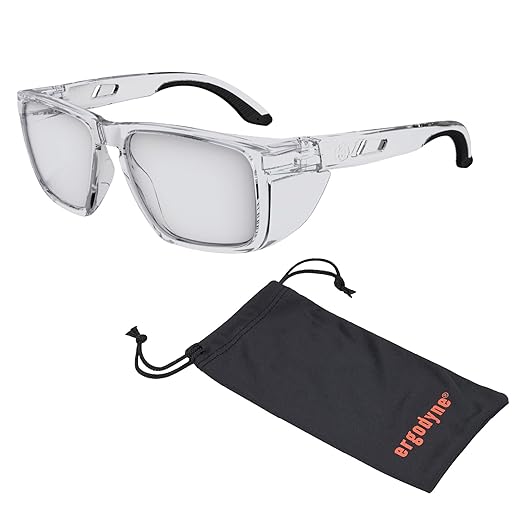 Ergodyne Skullerz SIXTEN Safety Glasses with Side Shields, Anti Fog + Anti Scratch, ANSI z87.1 with Protective Microfiber Eyewear Cleaning & Storage Bag