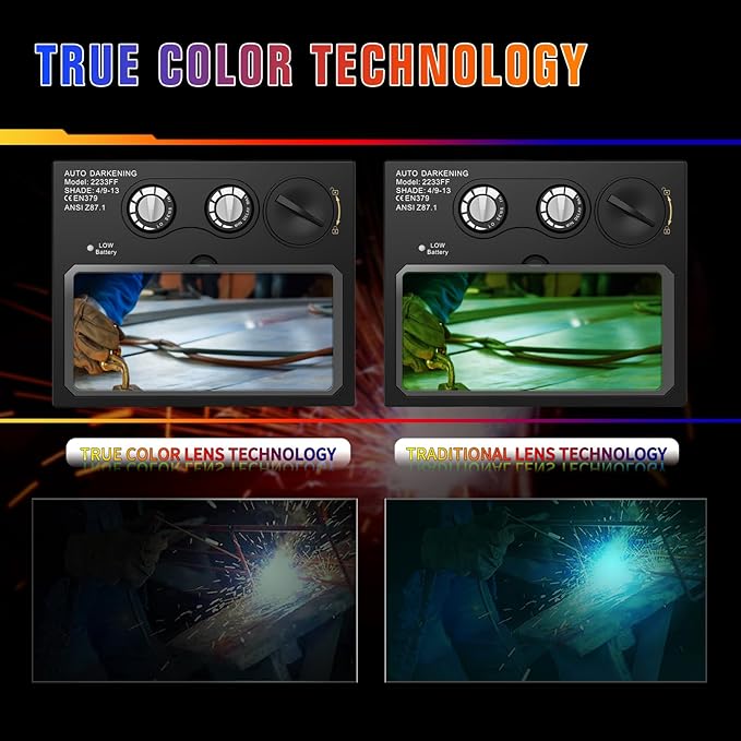 Welding Helmet with Light True Color Auto Darkening Welding Helmets for Men Solar Powered Welding Hood with 2 Arc Sensor Wide Shade 4/9-13 for TIG MIG ARC Cool Welder Mask (TRQ-HD11)