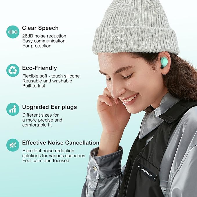 2 Noise Cancelling Ear Plugs, Beinkap Sleeping Earplugs with 12 Silicone Soft Reusable Ear Tips for Social Gatherings, Work, Sleeping, Concerts, Parenting, Conversation, 28 dB Noise Reduction