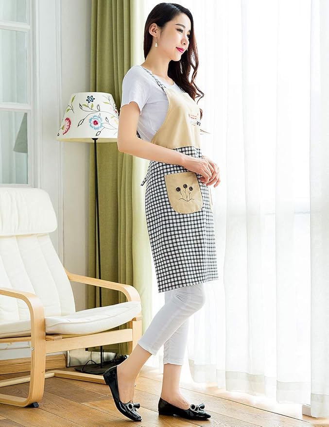 NEWGEM Cute Cooking Painting Apron with Pockets for Women Artist Chef Baking Gardening