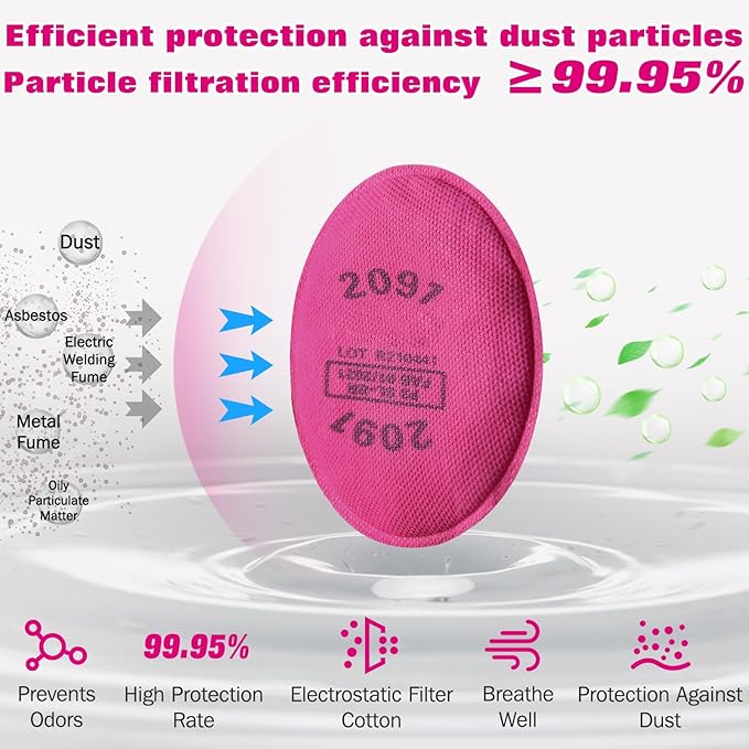 (25 Pairs) 2091 Filter for Respirator,Respirator Filters Cartridges,Compatible with 6000,7000,FF-400 Respirator Mask,Suitable for Filtering Solid Matter,Paint,Asbestos etc.