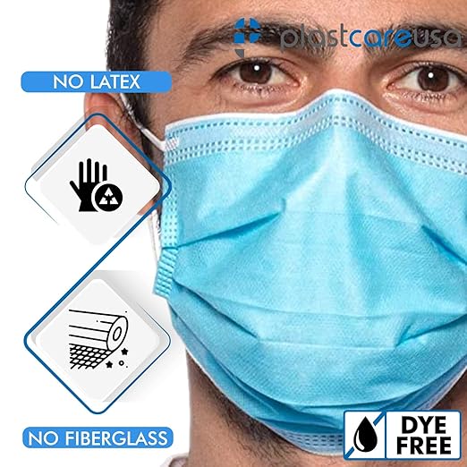 PlastCare USA 100 4-Ply ASTM Level 3 Face Masks, Disposable (Blue) (2 Boxes of 50)