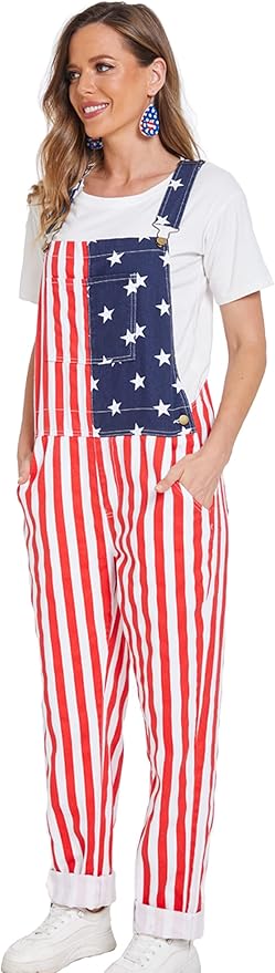 Bib Overalls for Men Adjustable Straps Jumpsuit Striped Women Coveralls with Pockets